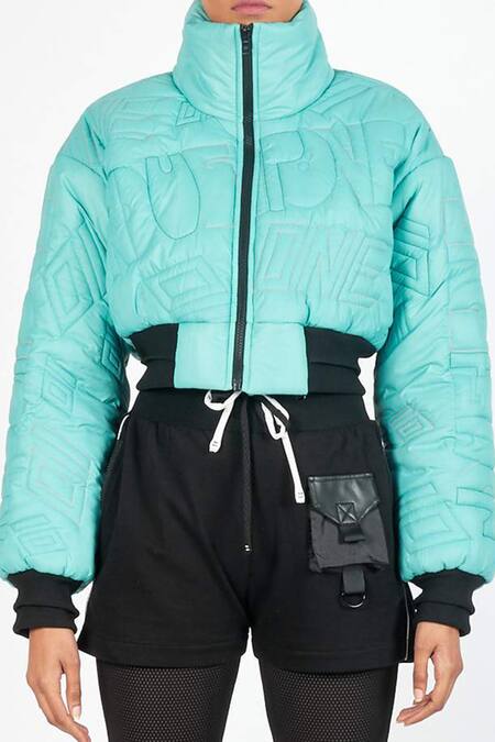 Noughtone Blue Polyester, Nylon High Neck Quilted Puffer Oversize Jacket at Aza Fashions Noughtone_Blue Polyester, Nylon High Neck Quilted Puffer Oversize Jacket_at_Aza_Fashions