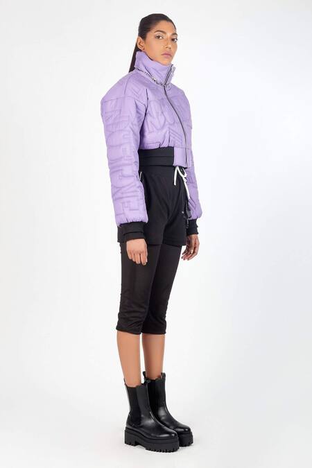 Noughtone Purple Polyester, Nylon High Neck Quilted Puffer Oversize Jacket Online at Aza Fashions Noughtone_Purple Polyester, Nylon High Neck Quilted Puffer Oversize Jacket_Online_at_Aza_Fashions
