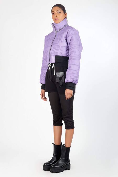Buy Noughtone Purple Polyester, Nylon High Neck Quilted Puffer Oversize Jacket Online at Aza Fashions Buy_Noughtone_Purple Polyester, Nylon High Neck Quilted Puffer Oversize Jacket_Online_at_Aza_Fashions