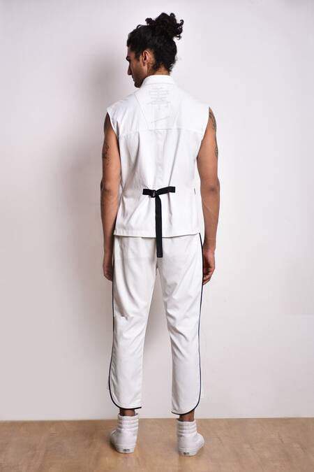 Shop Noughtone White Cotton, Rayon Overlap Jacket at Aza Fashions Shop_Noughtone_White Cotton, Rayon Overlap Jacket_at_Aza_Fashions