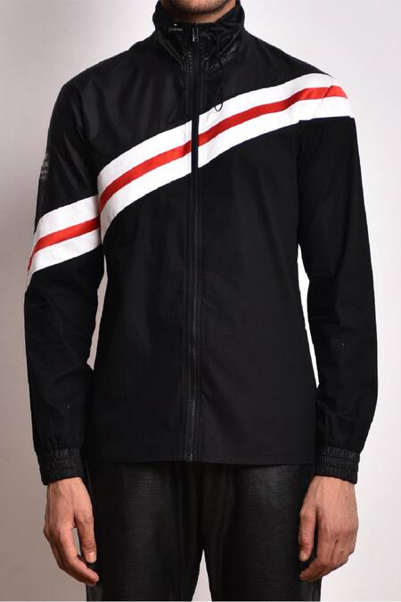 Buy_Noughtone_Black Cotton Poplin, Nylon High-neck Oversize Jacket _Online_at_Aza_Fashions