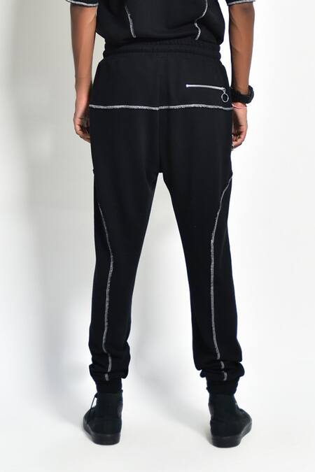 Buy Noughtone Black Cotton Terry Striped Pant Online at Aza Fashions Buy_Noughtone_Black Cotton Terry Striped Pant _Online_at_Aza_Fashions