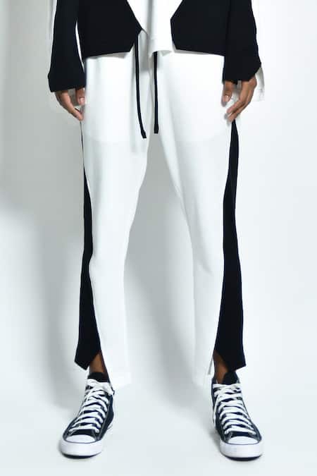 Buy_Noughtone_Black Cotton Colorblock Pant _Online_at_Aza_Fashions