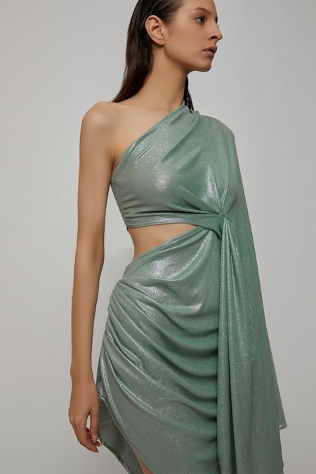 Shop_Deme By Gabriella_Grey Lycra Shimmer One Shoulder Dress_Online_at_Aza_Fashions