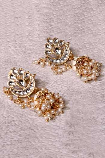 Buy_Samyukta Singhania_Gold Plated Metal Kundan Jhumka Earrings_Online_at_Aza_Fashions