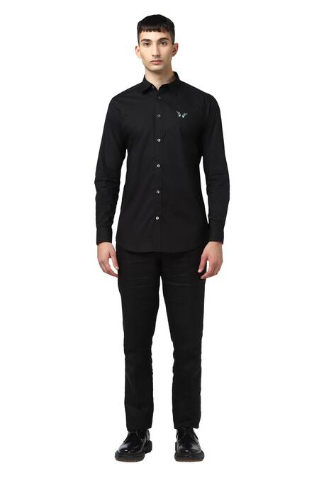 Noonoo_Black 100% Giza Cotton Embroidered Shirt _Online_at_Aza_Fashions