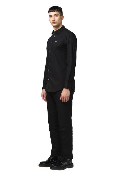 Buy_Noonoo_Black 100% Giza Cotton Embroidered Shirt _Online_at_Aza_Fashions