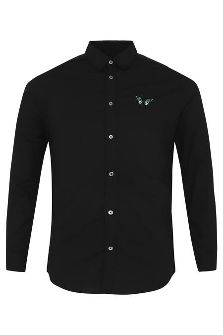 Shop_Noonoo_Black 100% Giza Cotton Embroidered Shirt _Online_at_Aza_Fashions