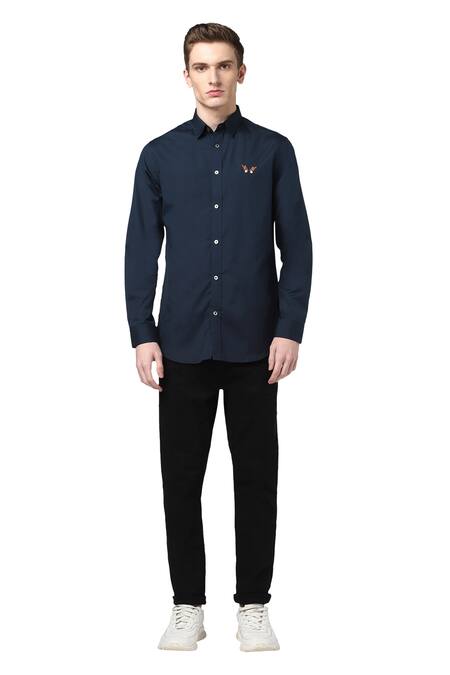 Noonoo Blue 100% Giza Cotton Embroidered Shirt Online at Aza Fashions Noonoo_Blue 100% Giza Cotton Embroidered Shirt _Online_at_Aza_Fashions