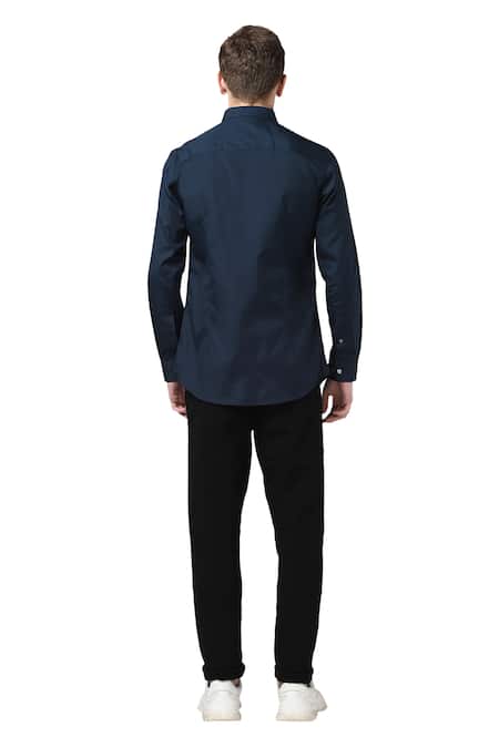 Shop Noonoo Blue 100% Giza Cotton Embroidered Shirt at Aza Fashions Shop_Noonoo_Blue 100% Giza Cotton Embroidered Shirt _at_Aza_Fashions