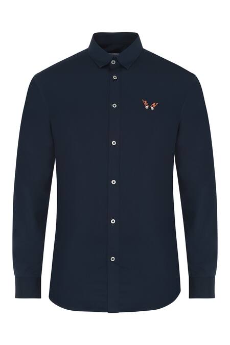 Shop Noonoo Blue 100% Giza Cotton Embroidered Shirt Online at Aza Fashions Shop_Noonoo_Blue 100% Giza Cotton Embroidered Shirt _Online_at_Aza_Fashions