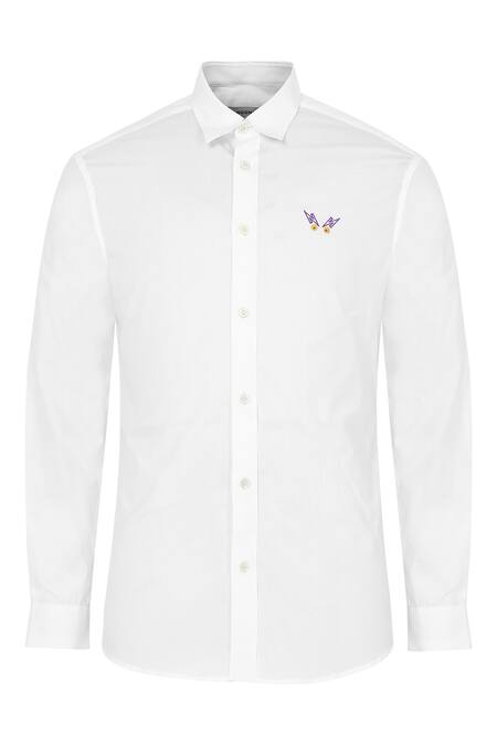 Shop Noonoo White 100% Cotton Embroidered Shirt Online at Aza Fashions Shop_Noonoo_White 100% Cotton Embroidered Shirt _Online_at_Aza_Fashions