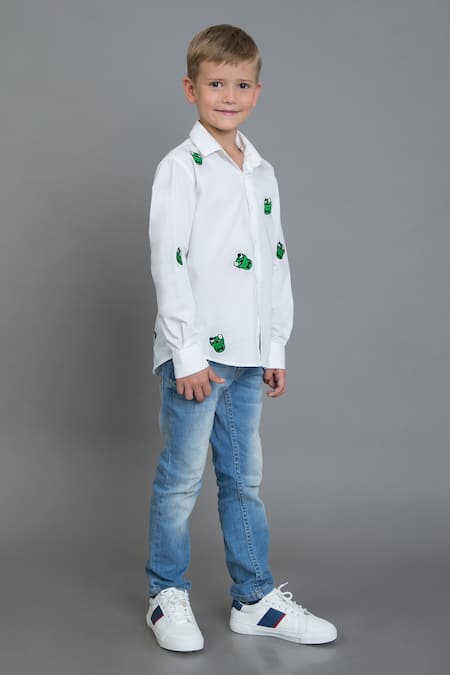 Noonoo_White Embroidery Shirt _Online_at_Aza_Fashions