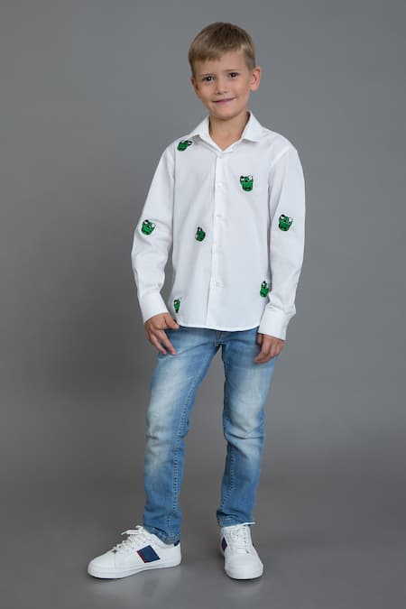 Buy_Noonoo_White Embroidery Shirt _Online_at_Aza_Fashions