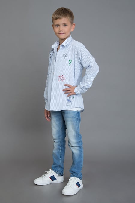 Noonoo Blue Striped Embroidered Shirt 