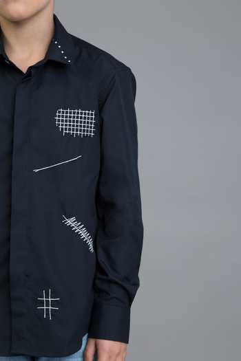 Buy Noonoo Black Embroidery Slim Fit Shirt Online at Aza Fashions Buy_Noonoo_Black Embroidery Slim Fit Shirt _Online_at_Aza_Fashions