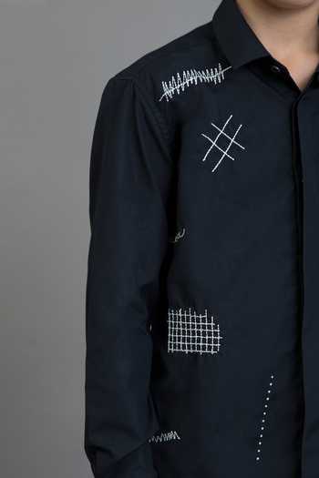 Shop Noonoo Black Embroidery Slim Fit Shirt Online at Aza Fashions Shop_Noonoo_Black Embroidery Slim Fit Shirt _Online_at_Aza_Fashions