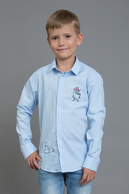 Shop_Noonoo_Blue Cotton Embroidery Shirt _Online_at_Aza_Fashions