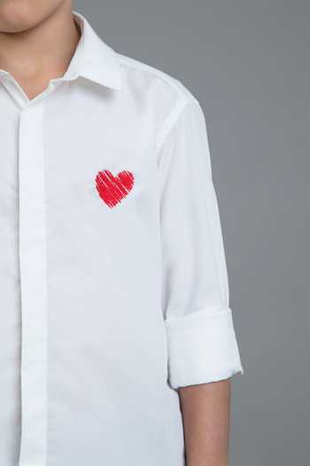 Noonoo_White Cotton Embroidery Slim Fit Shirt _at_Aza_Fashions