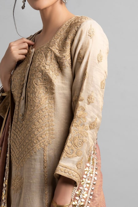 Heena Kochhar_Gold Chanderi Kurta Gharara Set_Online_at_Aza_Fashions