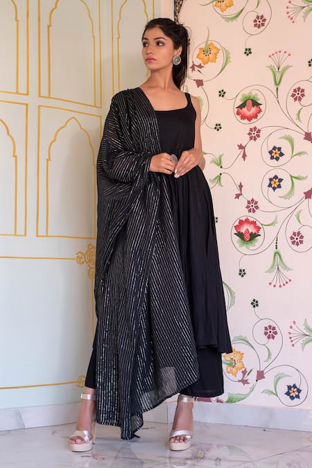 Gulabo Jaipur Black , , Scoop Neck Panelled Anarkali Set Online at Aza Fashions Gulabo Jaipur_Black , , Scoop Neck Panelled Anarkali Set _Online_at_Aza_Fashions