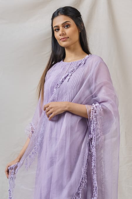 Buy_Naaz By Noor_Purple Cotton, Organza, Silk Chanderi Embroidered Kurta Set_Online_at_Aza_Fashions