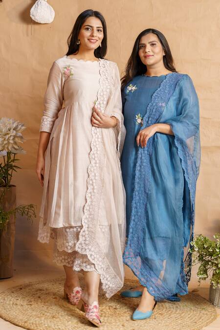 NAAZ BY NOOR Embroidered Silk Chanderi Kurta Set 