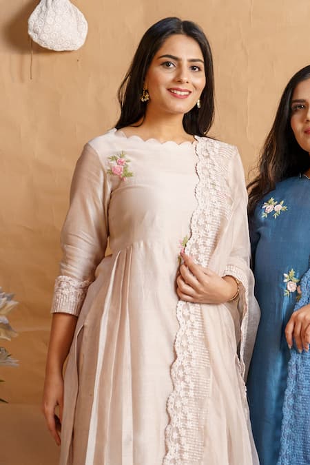 Naaz By Noor Pink Cotton, Organza, Silk Chanderi Embroidered Kurta Set Online at Aza Fashions Naaz By Noor_Pink Cotton, Organza, Silk Chanderi Embroidered Kurta Set _Online_at_Aza_Fashions