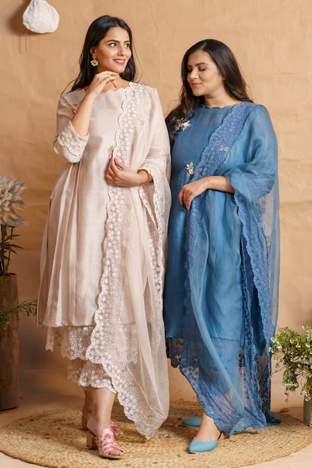 Buy Naaz By Noor Pink Cotton, Organza, Silk Chanderi Embroidered Kurta Set Online at Aza Fashions Buy_Naaz By Noor_Pink Cotton, Organza, Silk Chanderi Embroidered Kurta Set _Online_at_Aza_Fashions