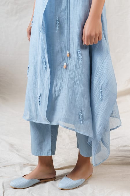 Buy_Naaz By Noor_Blue Silk, Cotton, Chanderi Embroidered Kurta And Pant Set_Online_at_Aza_Fashions