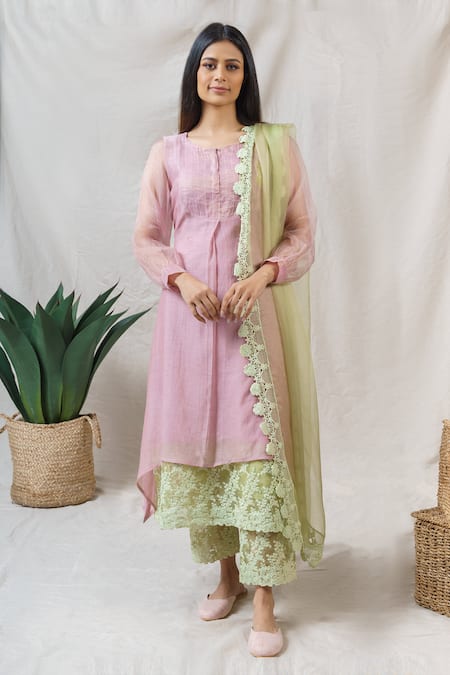 Naaz By Noor Embroidered Silk Chanderi Kurta Set 