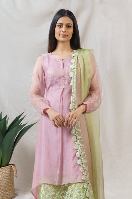 Naaz By Noor_Purple Cotton, Organza, Silk Chanderi Embroidered Kurta Set _Online_at_Aza_Fashions