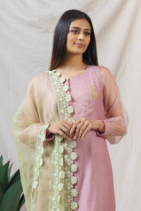 Buy_Naaz By Noor_Purple Cotton, Organza, Silk Chanderi Embroidered Kurta Set _Online_at_Aza_Fashions