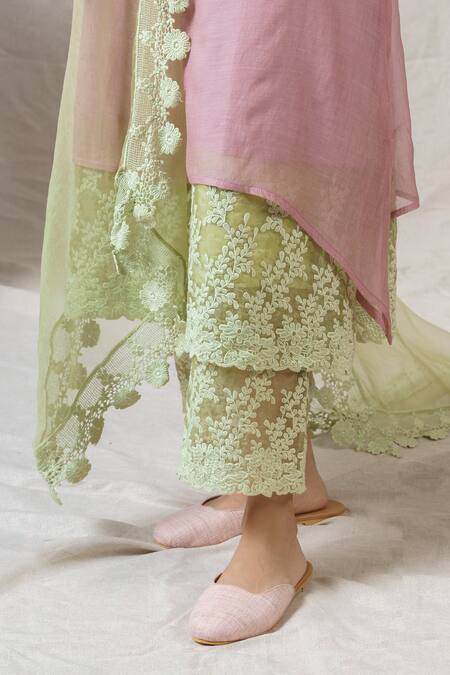 Shop_Naaz By Noor_Purple Cotton, Organza, Silk Chanderi Embroidered Kurta Set _Online_at_Aza_Fashions