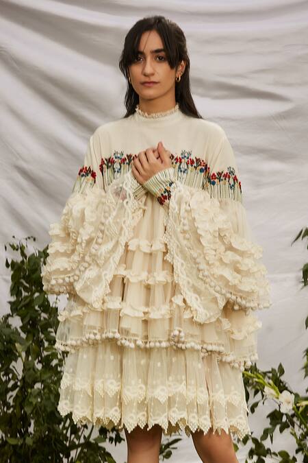 Interpret White Cotton Voile Embroidered Dress