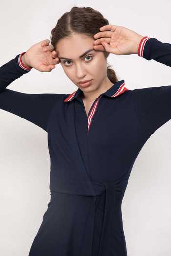 NOTEBOOK_Blue Jersey Spread Collar Dress _Online_at_Aza_Fashions