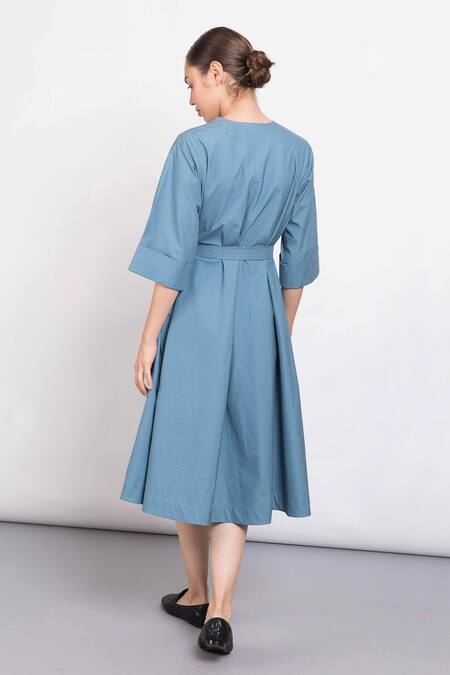 NOTEBOOK Blue Cotton Poplin Round Flared Dress  2