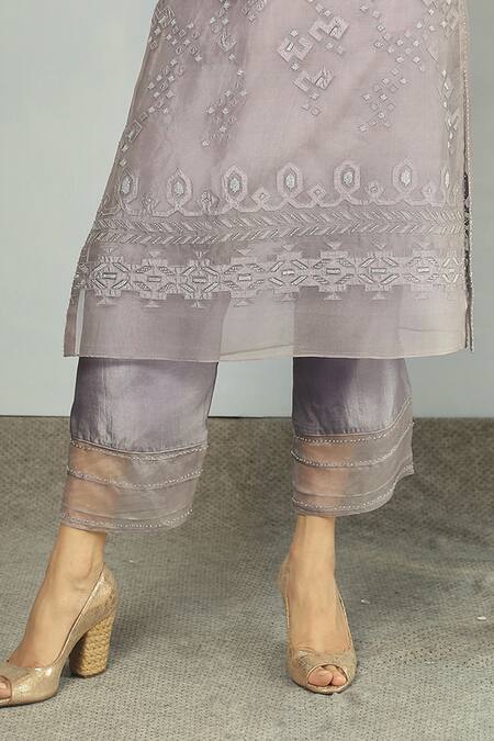Neha Poddar_Purple Kurta Organza Pant Silk Round And Set_Online_at_Aza_Fashions