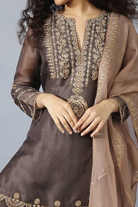 Buy_Neha Poddar_Grey Organza Round Kurta Sharara Set_Online_at_Aza_Fashions