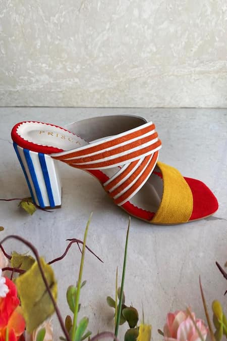 Buy Multi Color Anna Stripe Block Heels by House of Prisca Online at Aza Fashions