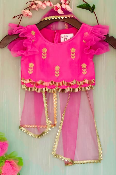 Nadaan Parindey_Pink Crepe, Microfiber, Net Embroidery, Zari Lehenga Set _Online_at_Aza_Fashions