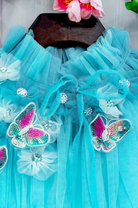 Nadaan Parindey_Blue Net, Satin Embroidery Ruffle Gown _Online_at_Aza_Fashions