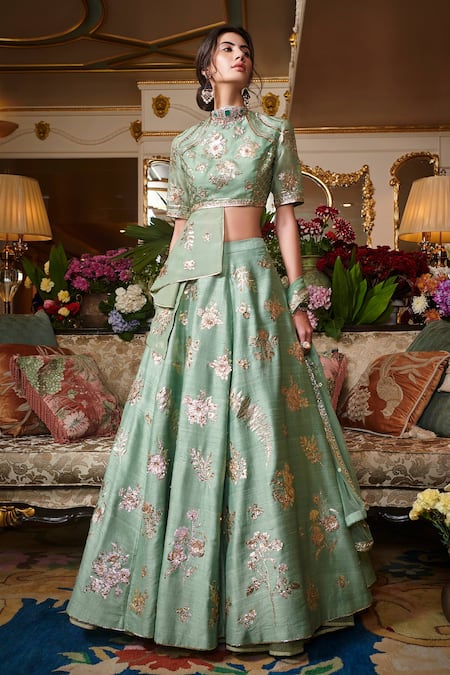 Sahil Kochhar Raw Silk Embroidered Lehenga Set 