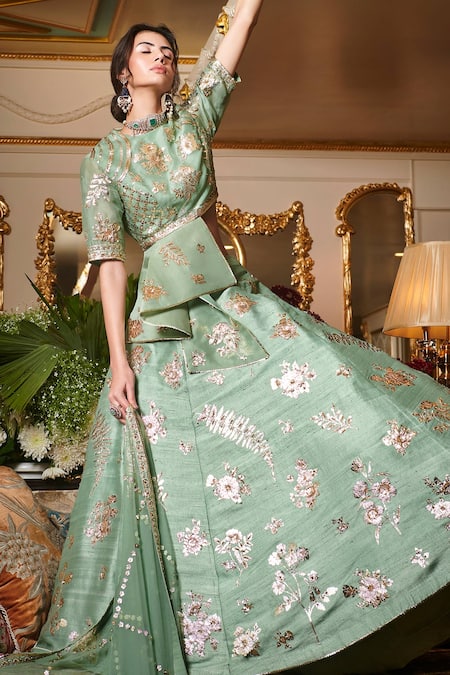 Sahil Kochhar Raw Silk Embroidered Lehenga Set 