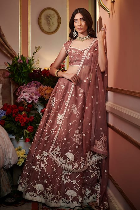 Brown Multi Handcrafted Bridal Velvet Lehenga Set SRSA316501 –  ShreeFashionWear