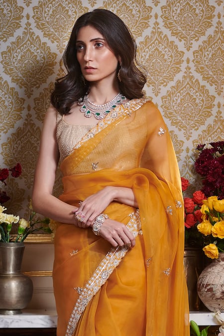 Sahil Kochhar Organza Embroidered Saree with Blouse 