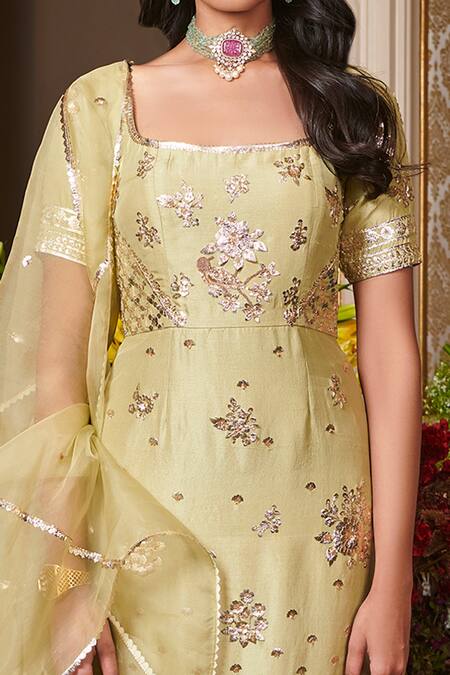 Buy Sahil Kochhar Beige Dupion Silk, Organza 35gm, Soft Net Floral Square Embroidered Kurta Set Online at Aza Fashions Buy_Sahil Kochhar_Beige Dupion Silk, Organza 35gm, Soft Net Floral Square Embroidered Kurta Set _Online_at_Aza_Fashions