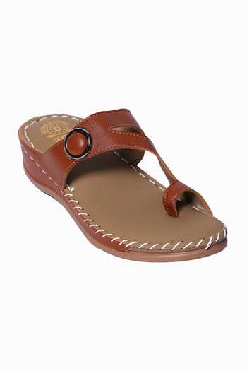 NR By Nidhi Rathi_Brown Plain Toe Ring Flats_Online_at_Aza_Fashions