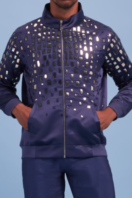 Diyarajvvir_Grey Cotton Silk, Dutch Satin Acrylic And Thread Mix Embroidered Jacket & Pant Set _Online_at_Aza_Fashions