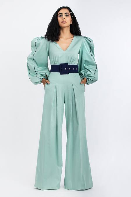 pleated jumpsuit dress with belt